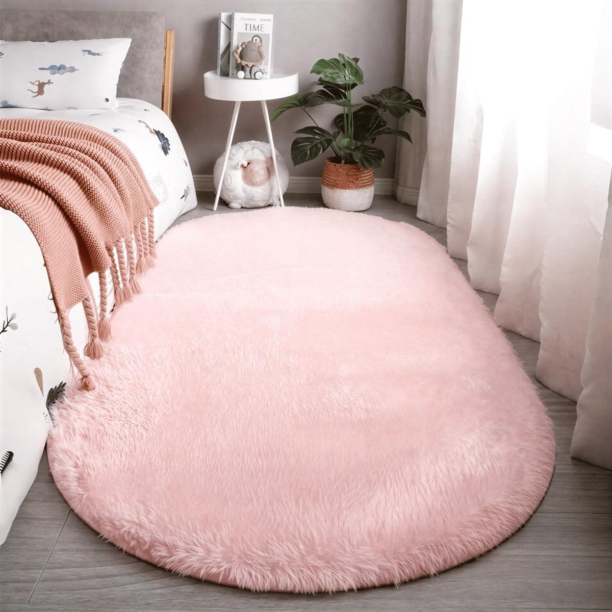 Oval Shaped Plush Carpet Rug With Non-Slip Backing