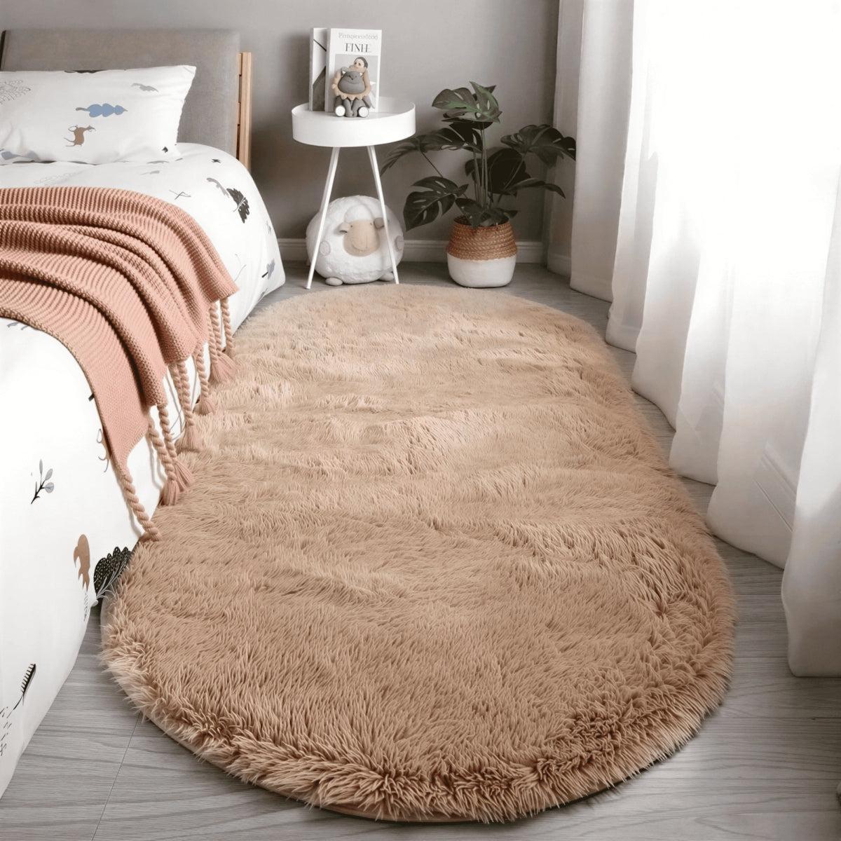 Oval Shaped Plush Carpet Rug With Non-Slip Backing