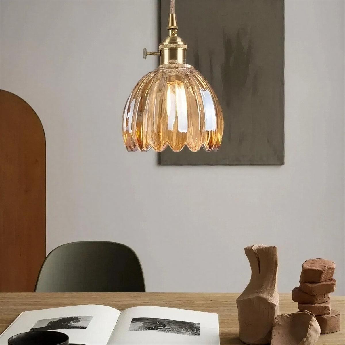 Pendant Light With Vintage Floral Shade and Ambient Glow