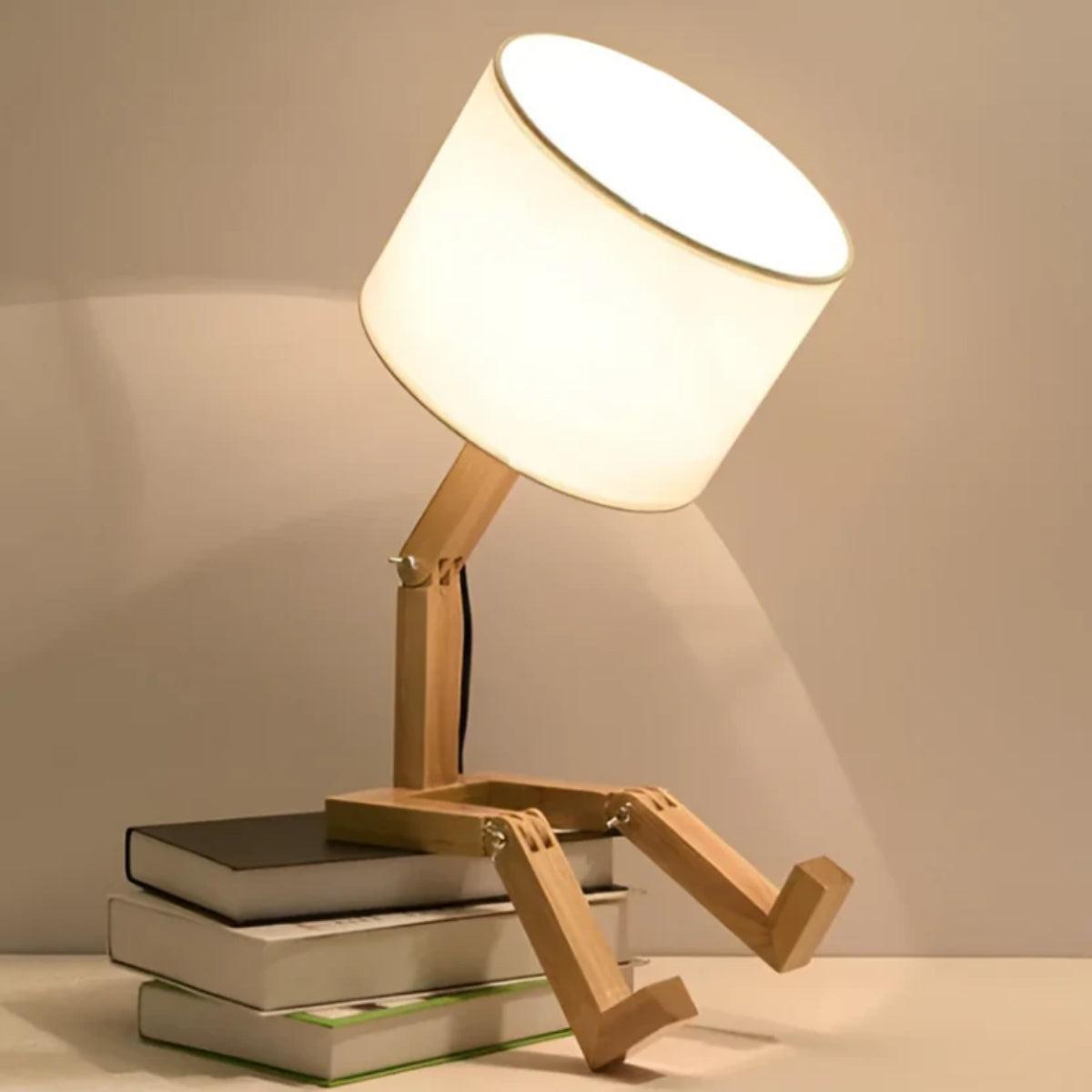Poseable Table Lamp With Adjustable Wooden Joints