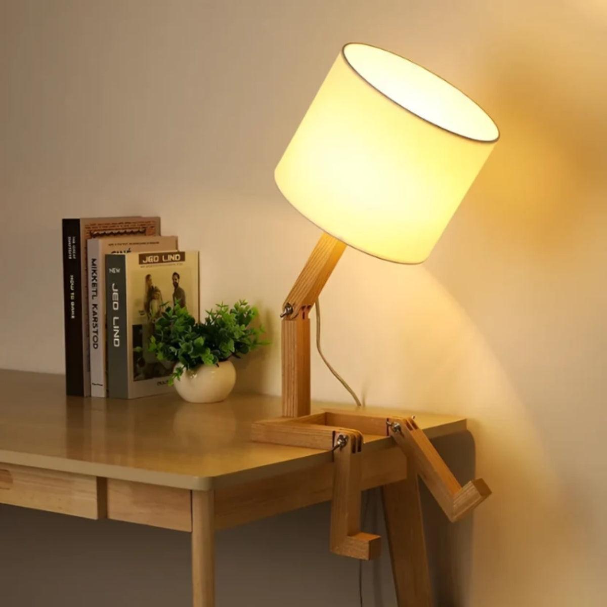 Poseable Table Lamp With Adjustable Wooden Joints