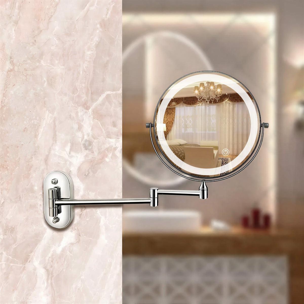 Rechargeable Bathroom Makeup Mirror with LED Magnification and Touch Control