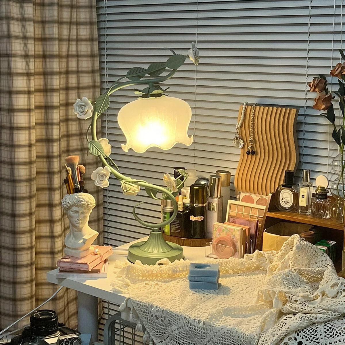 Rose Flower Table Lamp With Glass Shade