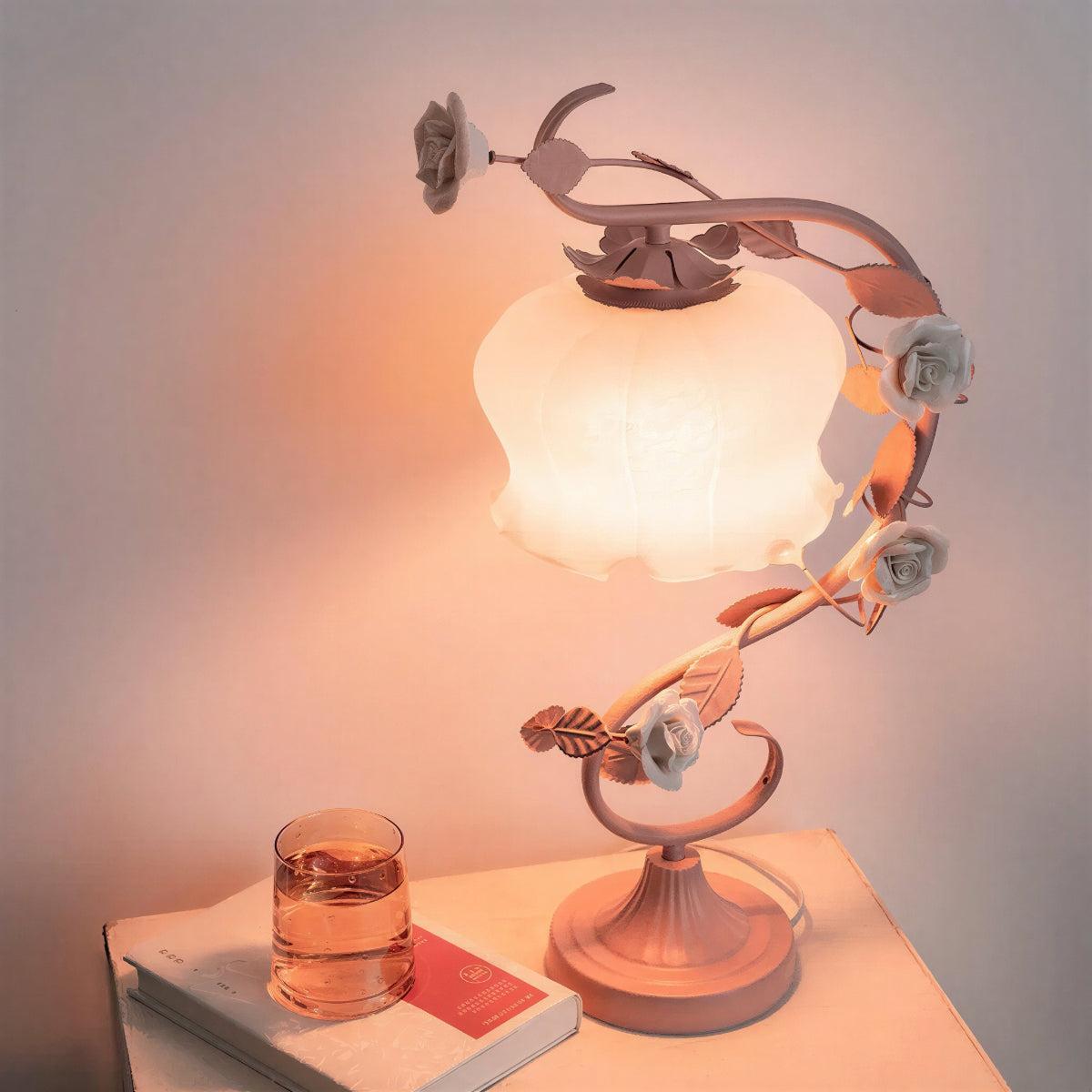 Rose Flower Table Lamp With Glass Shade