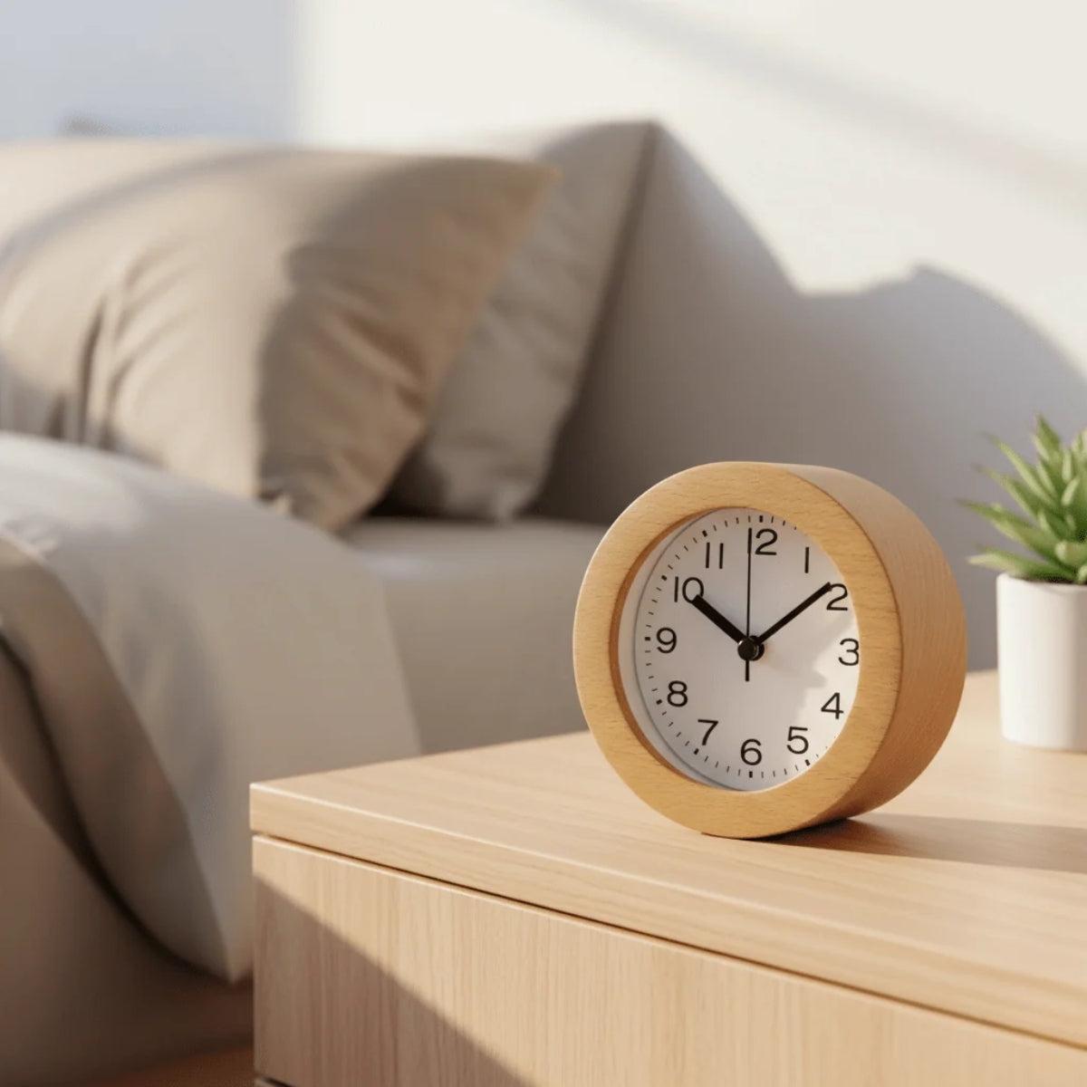 Silent Nightstand Analog Clock With Alarm Function