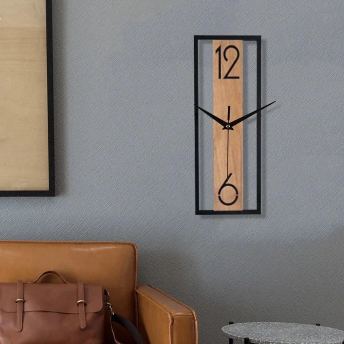 Silent Wood And Metal Wall Clock With Minimalist Open Frame Design