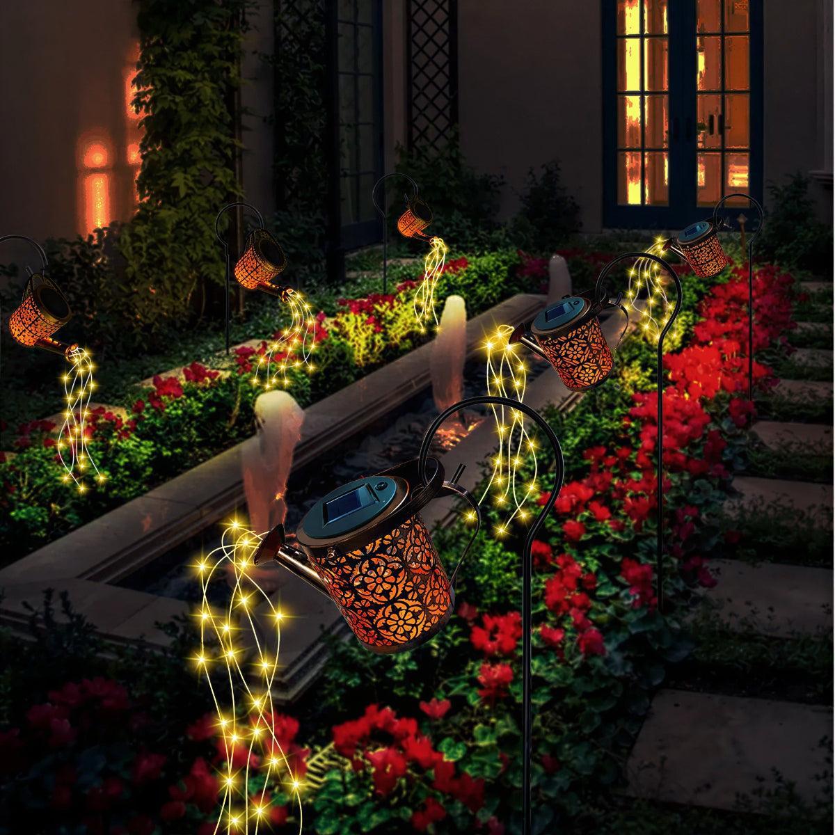 Solar Powered Garden Light With Cascading Watering Can Style