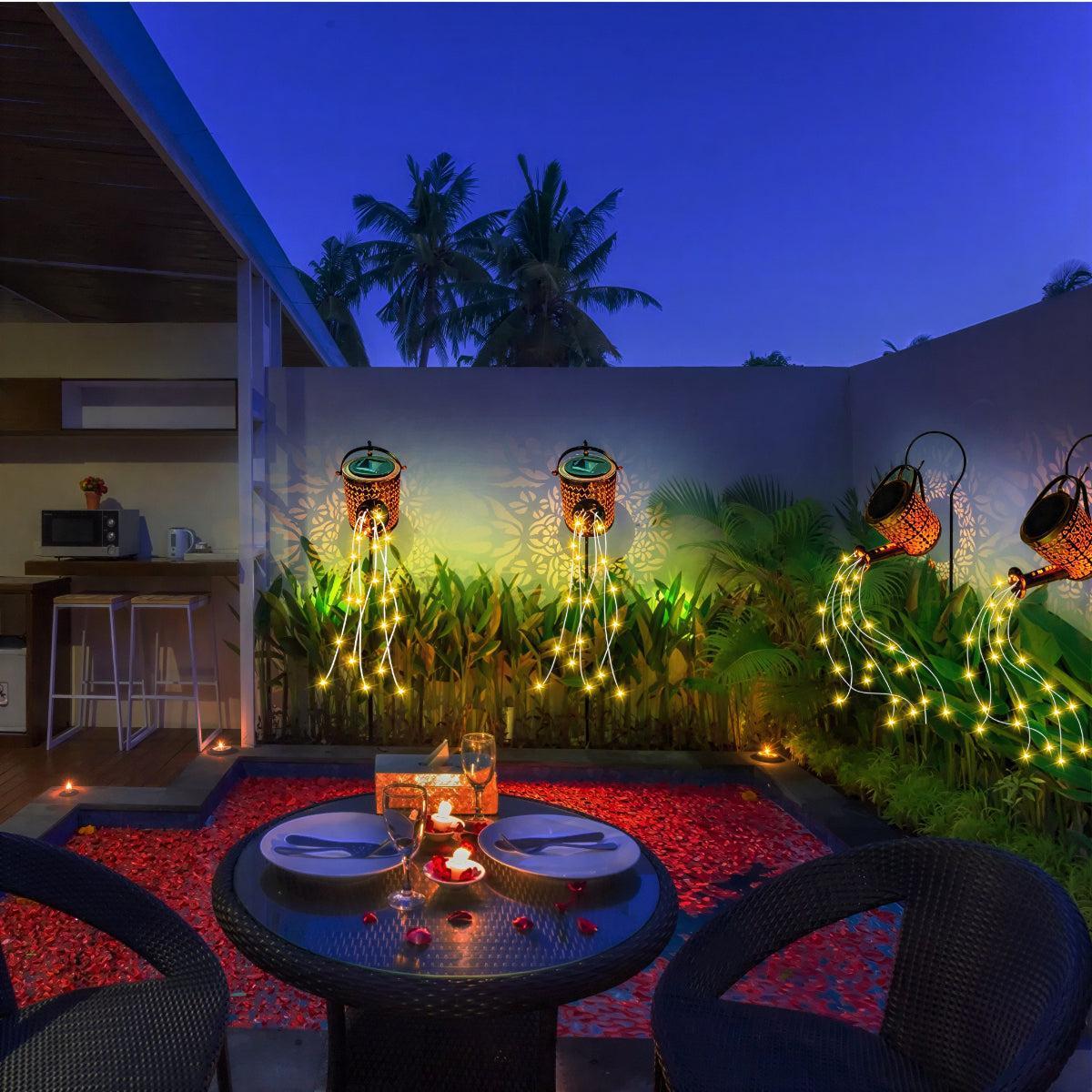 Solar Powered Garden Light With Cascading Watering Can Style