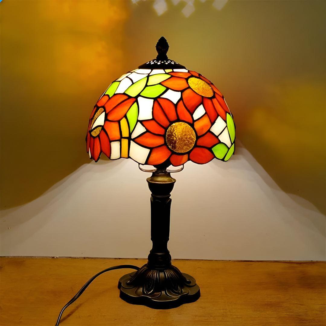Stained Tiffany Style Glass Table Lamp With Warm LED Light