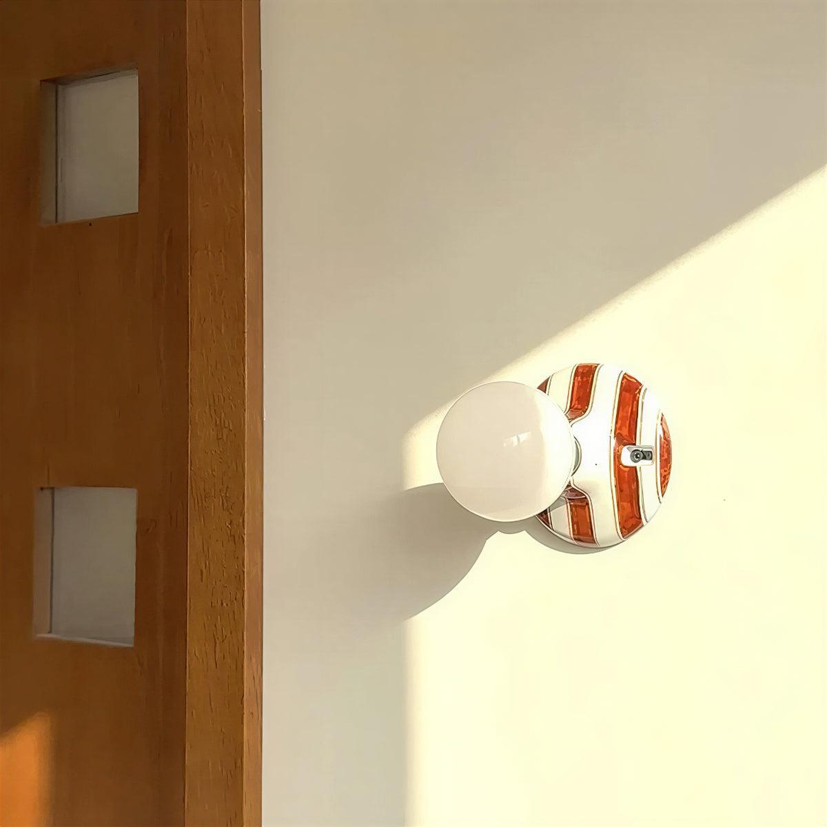 Striped Flush Mount Wall Light With Globe Bulb Design