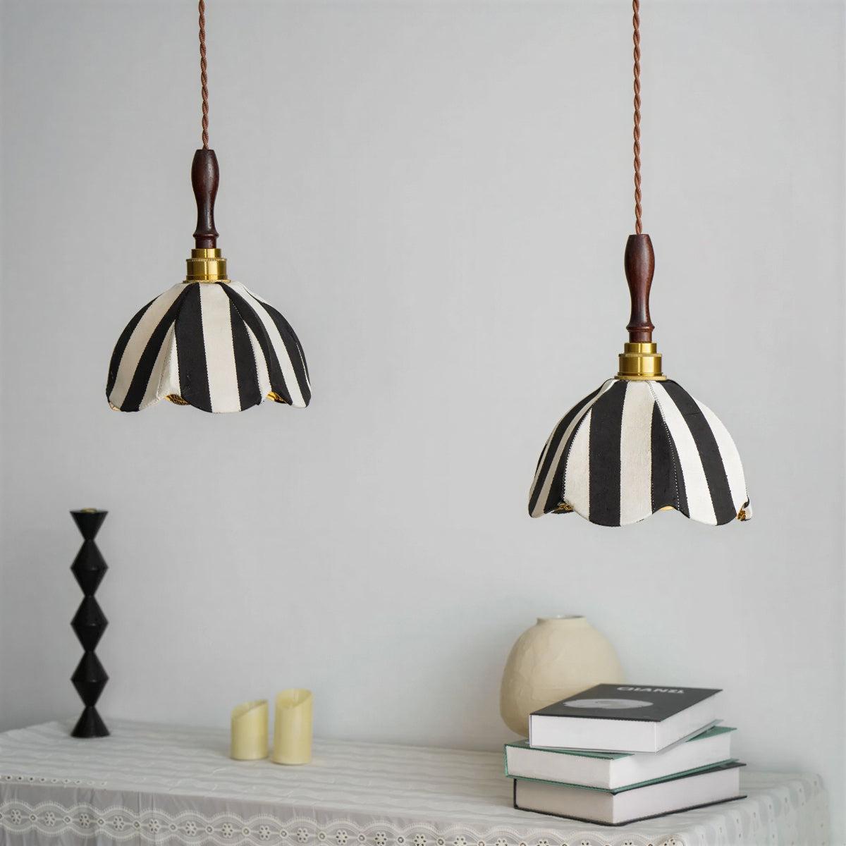 Striped Modern Pendant Light with Tulip Design