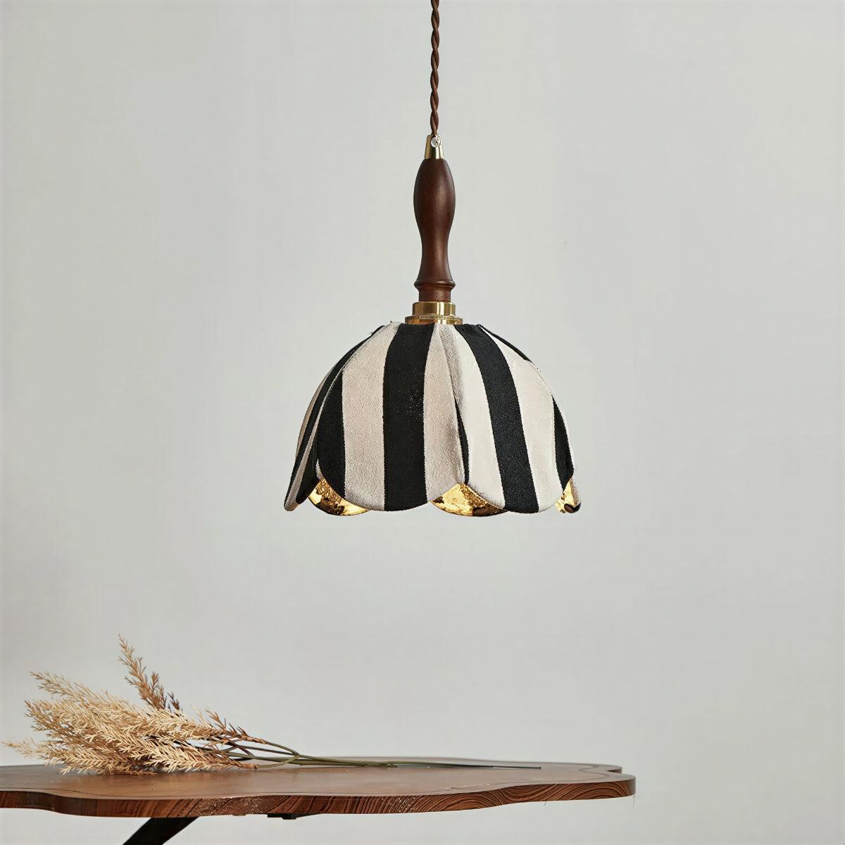 Striped Modern Pendant Light with Tulip Design