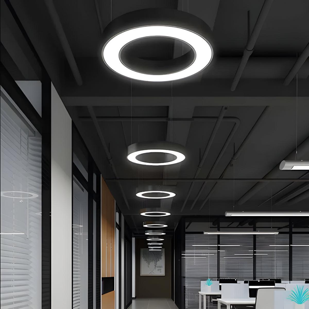 Suspended Circular Pendant Light With Round Ring For Office Ceiling