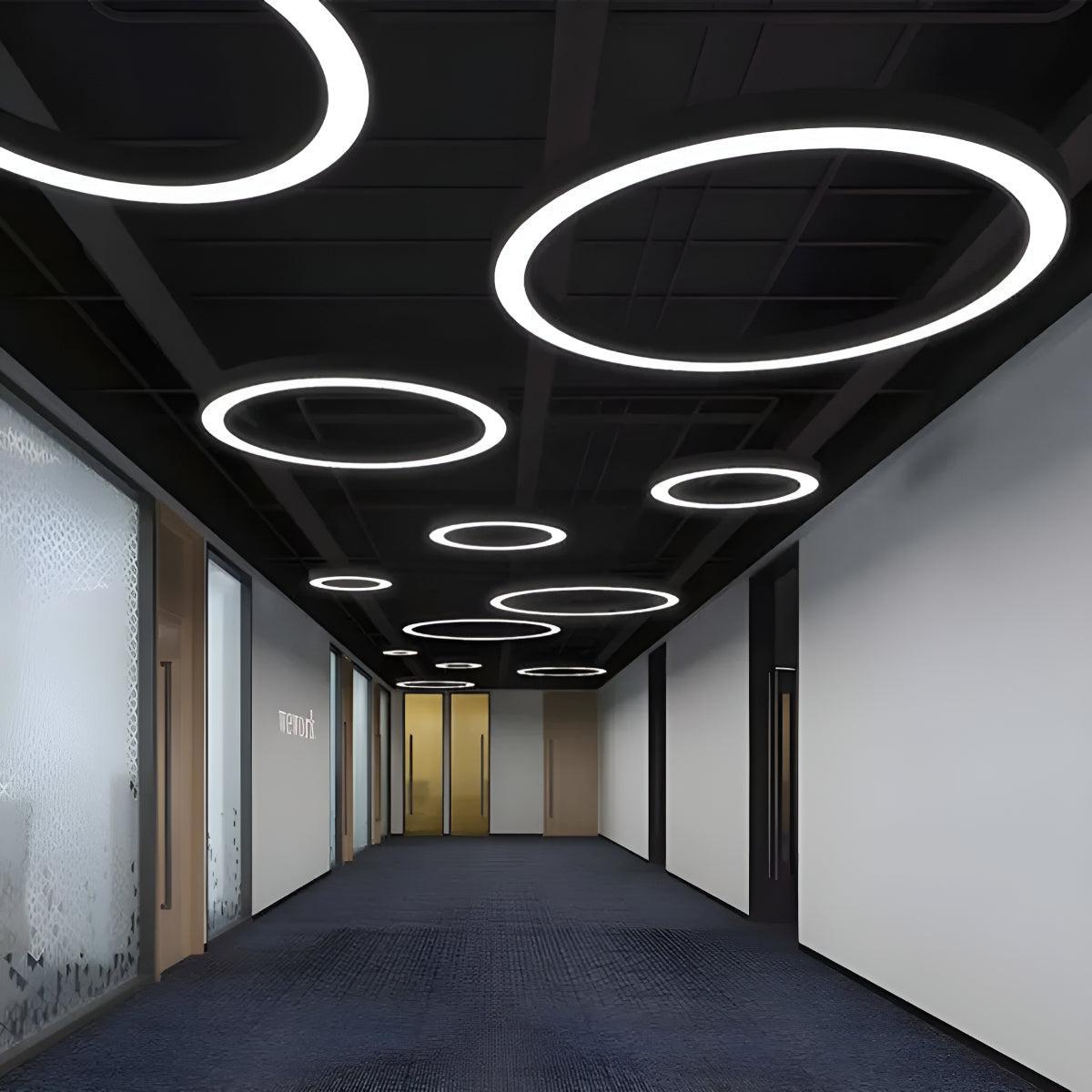 Suspended Circular Pendant Light With Round Ring For Office Ceiling