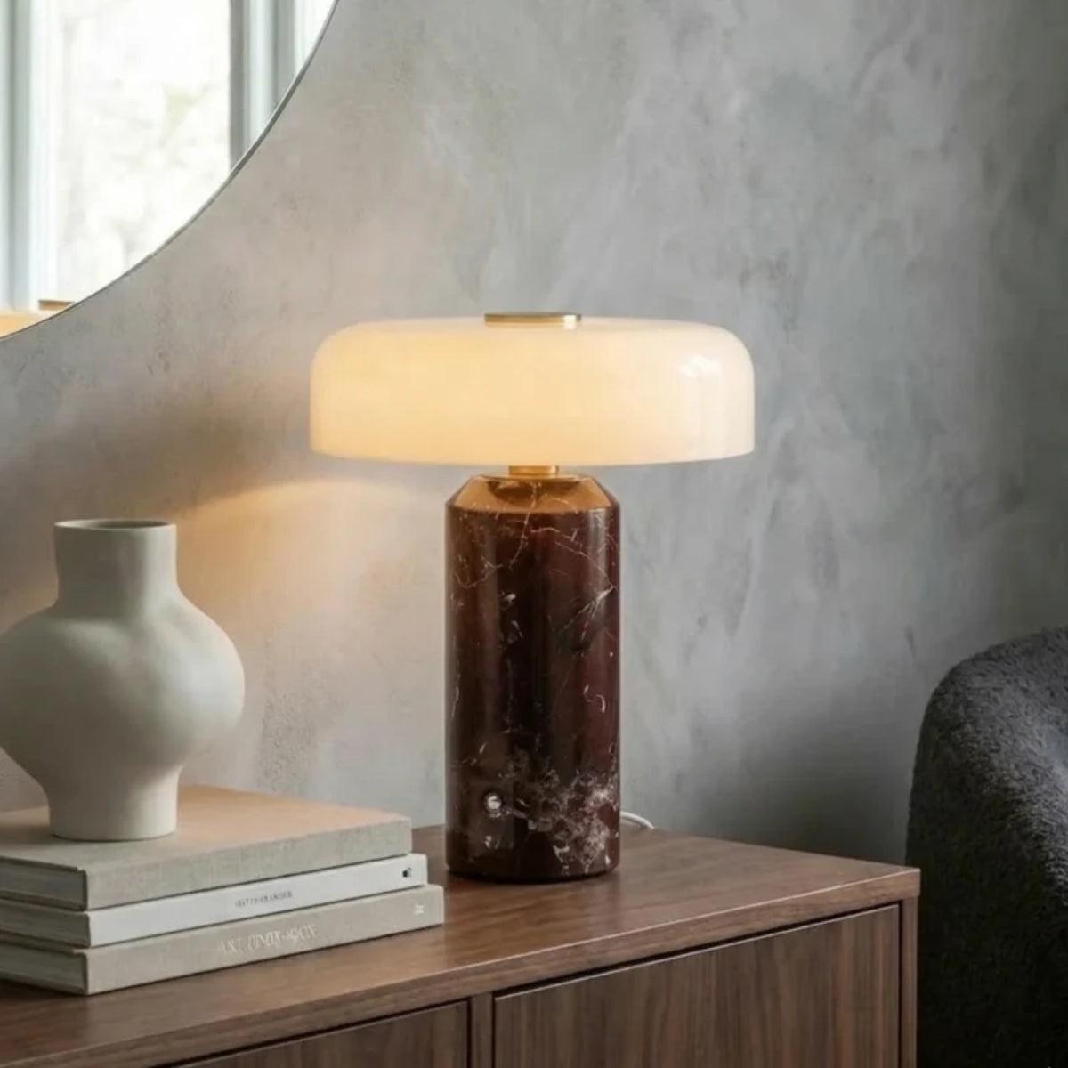 Table Lamp With Opaline Glass Shade And Marble Base