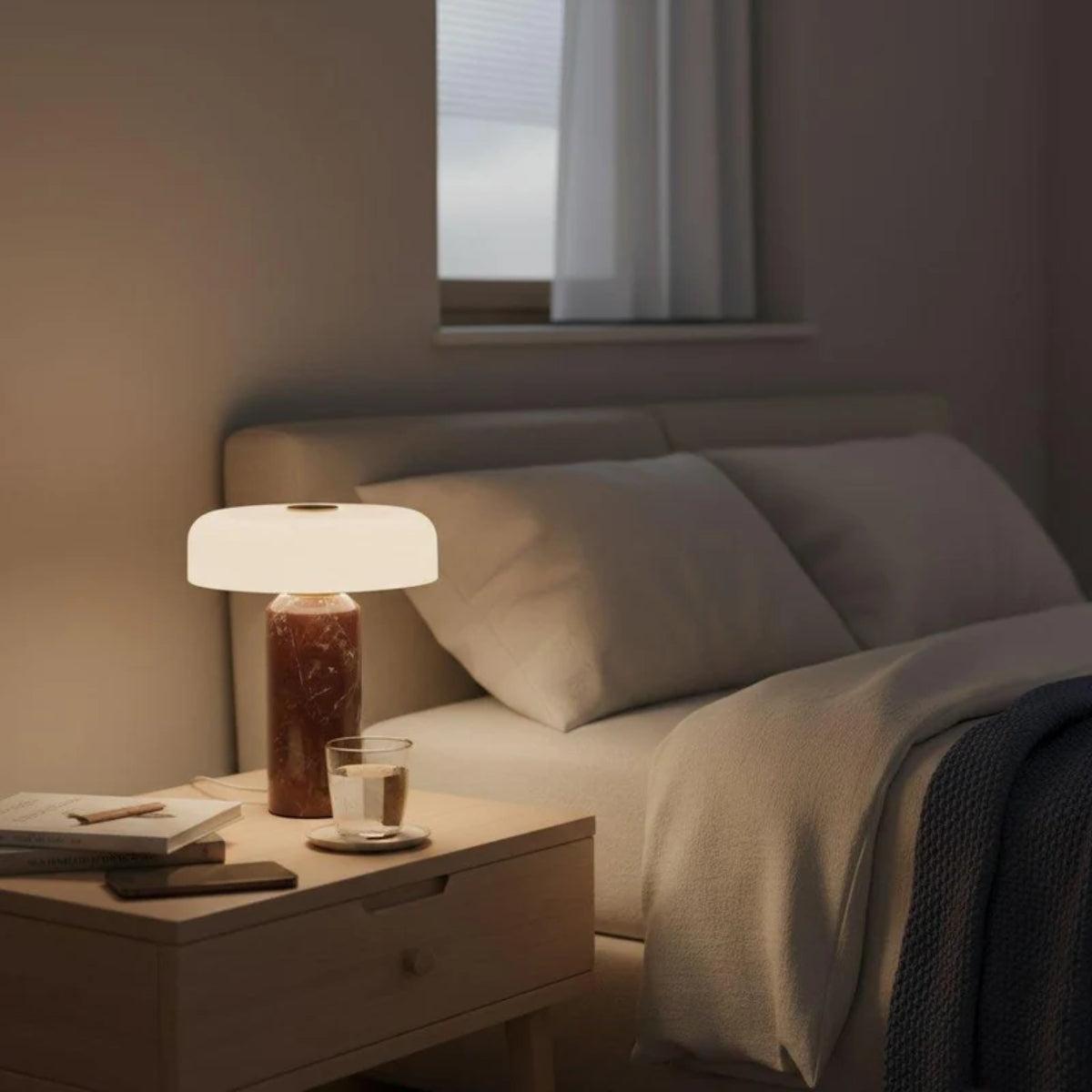 Table Lamp With Opaline Glass Shade And Marble Base
