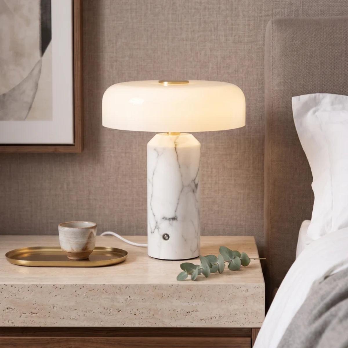 Table Lamp With Opaline Glass Shade And Marble Base