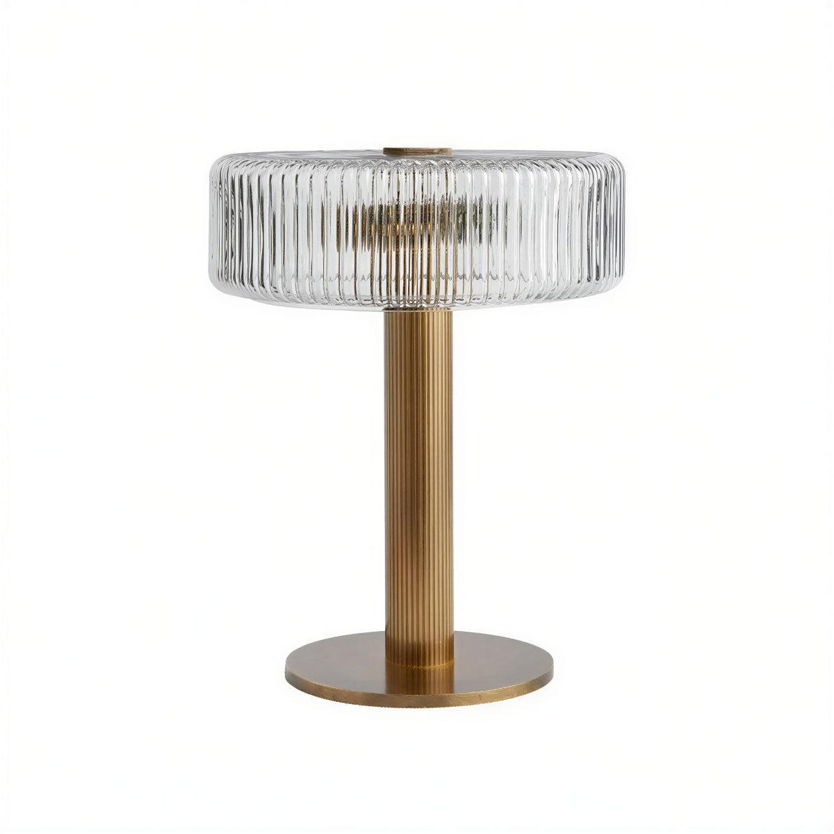 Table Lamp With Ribbed Glass Shade and Gold Base