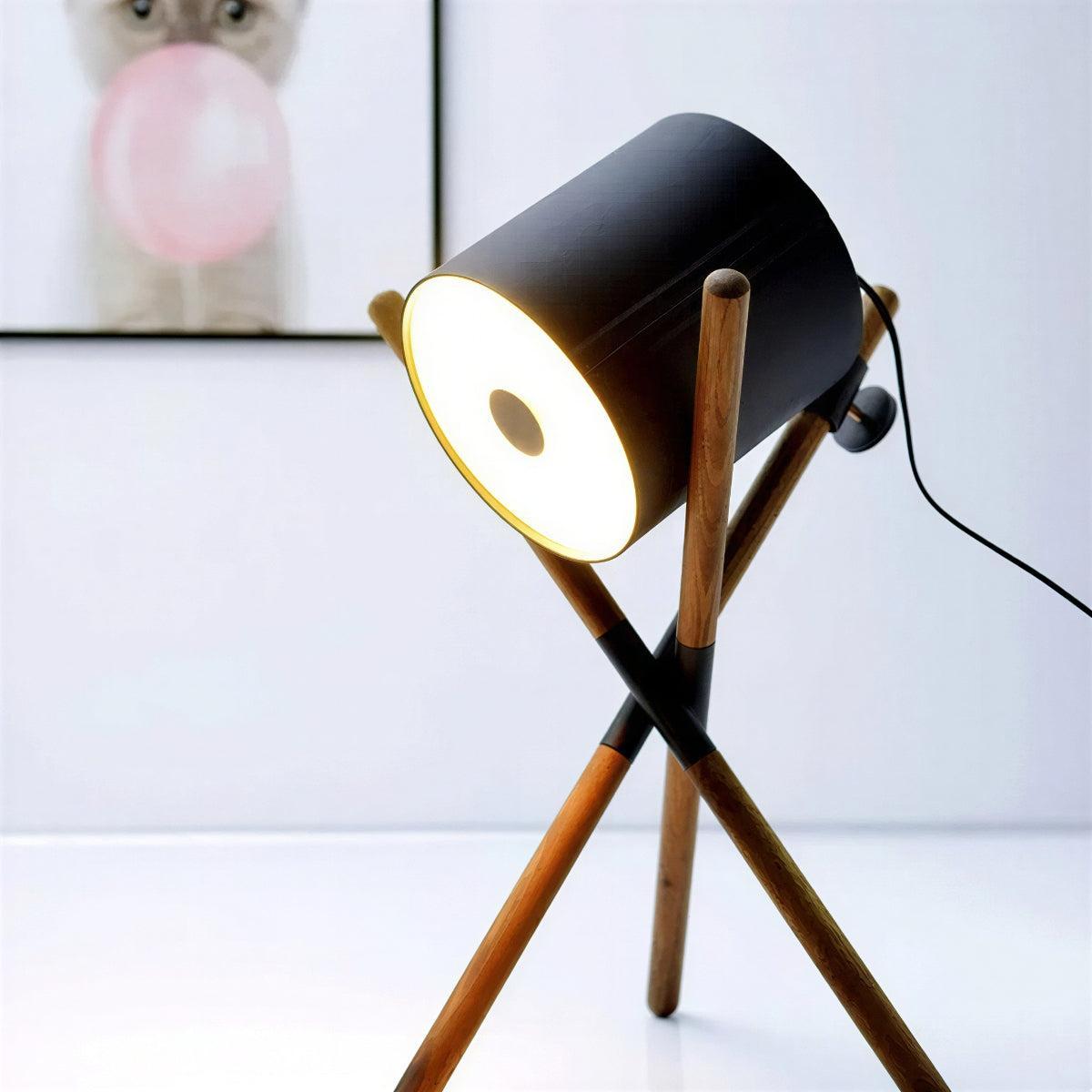 Table Lamp With Tripod Base and Cylindrical Shade