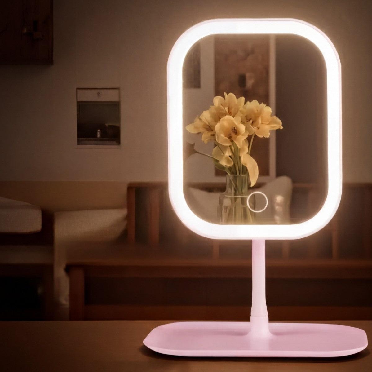 Tabletop Vanity Mirror With Light And Rotating Desk Mount For Makeup