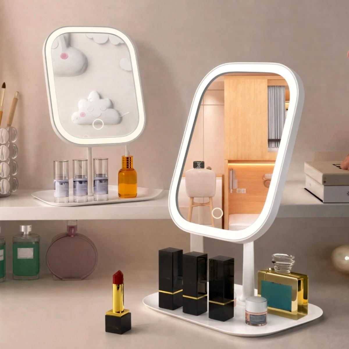Tabletop Vanity Mirror With Light And Rotating Desk Mount For Makeup