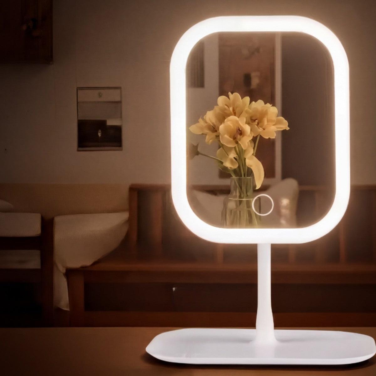 Tabletop Vanity Mirror With Light And Rotating Desk Mount For Makeup