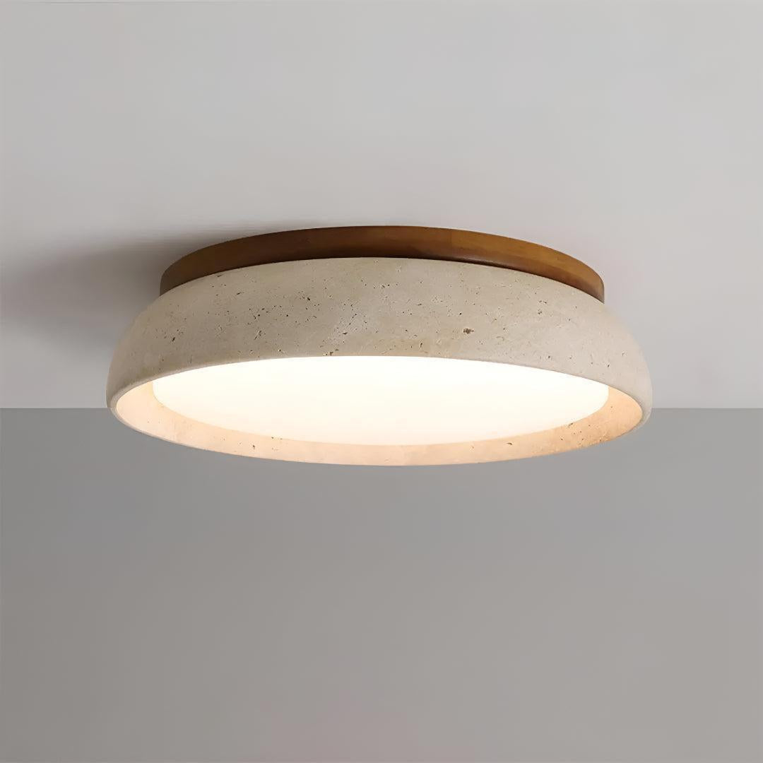 Travertine Flush Mount Ceiling Light Fixture With Modern Round Design