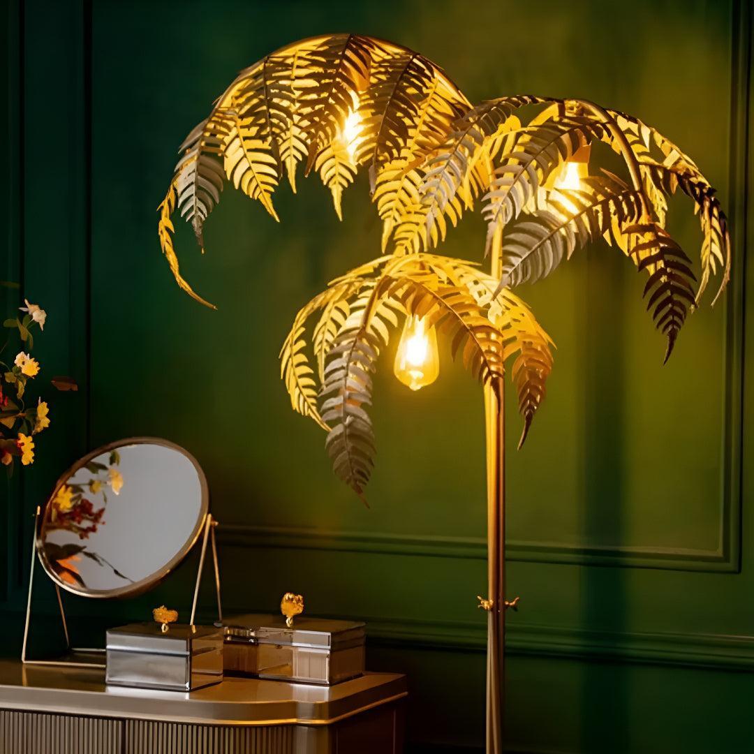 Tropical Golden Palm Tree Floor Lamp For Modern Home Lighting