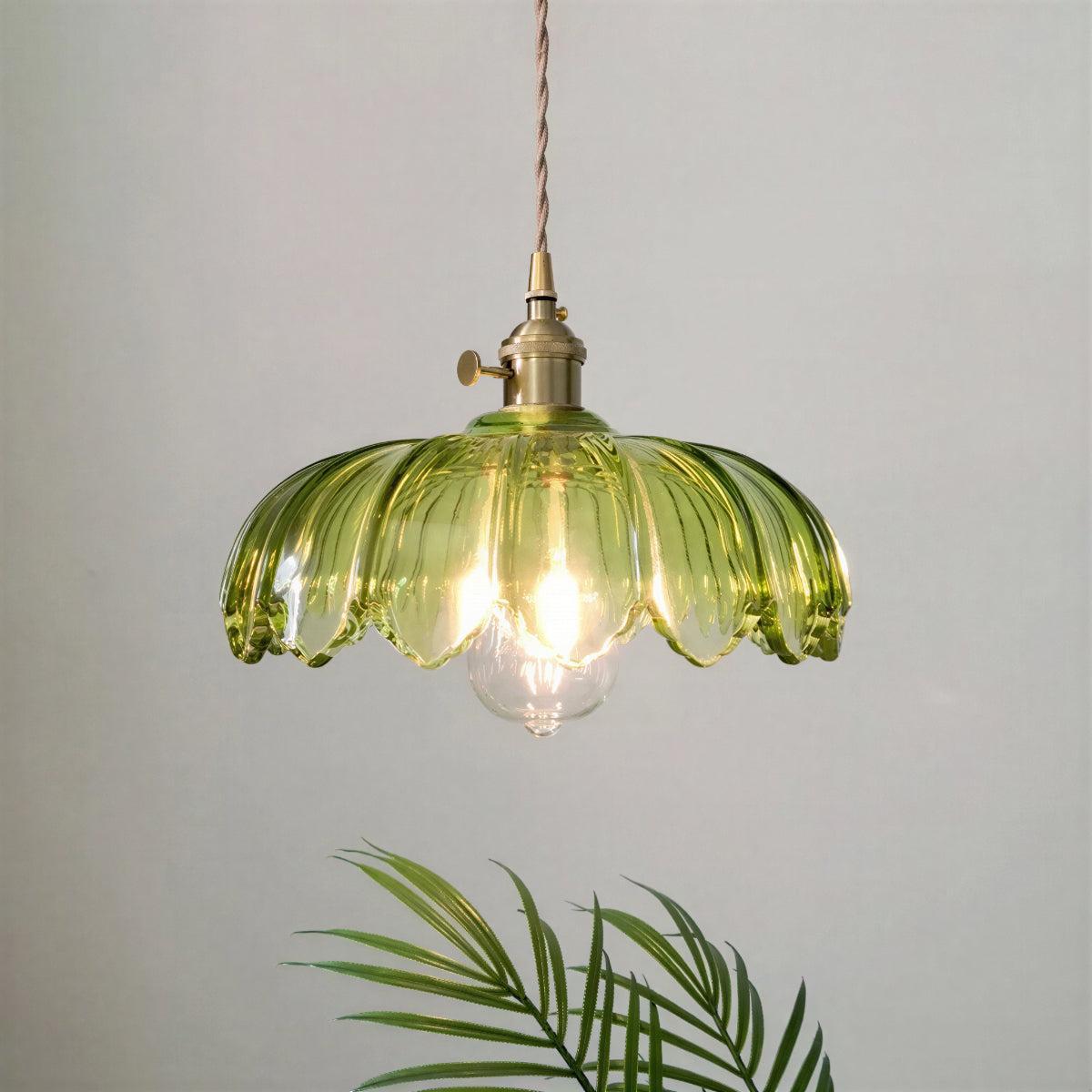Vintage Glazed Pendant Light With Floral Shade And Soft Glow