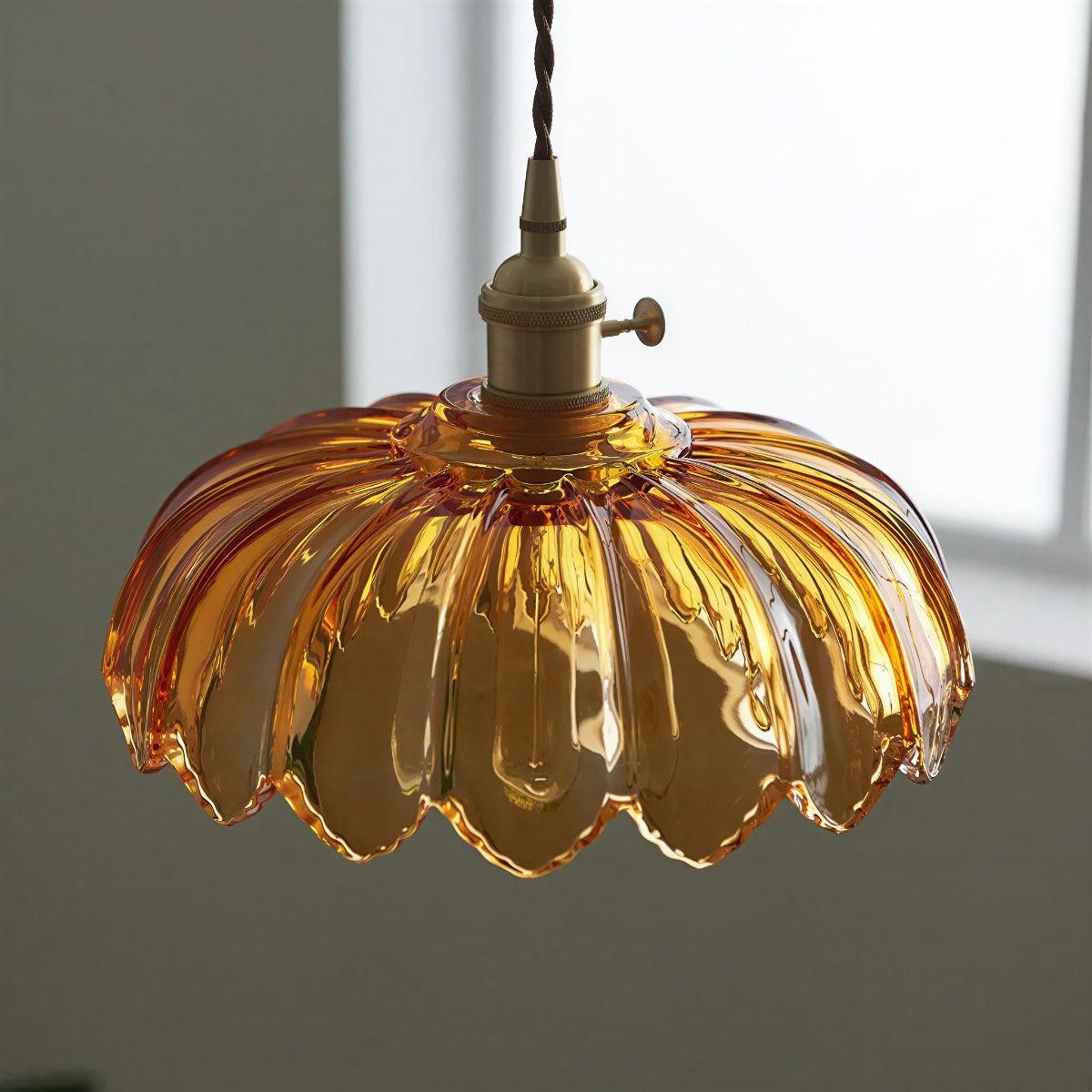 Vintage Glazed Pendant Light With Floral Shade And Soft Glow