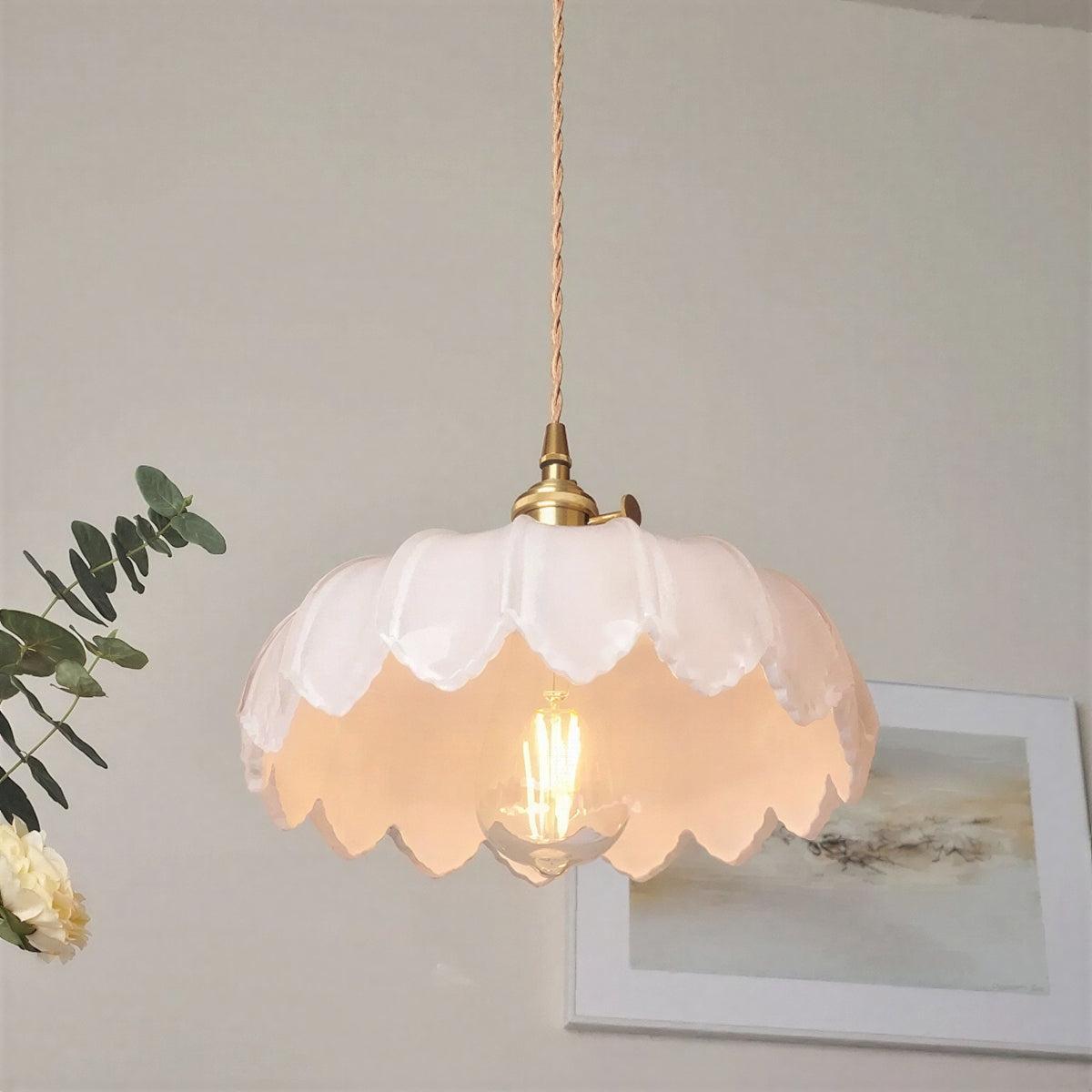 Vintage Glazed Pendant Light With Floral Shade And Soft Glow