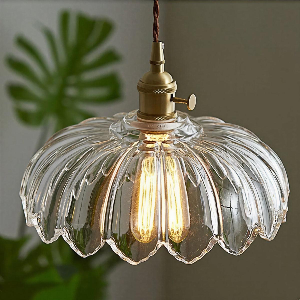 Vintage Glazed Pendant Light With Floral Shade And Soft Glow