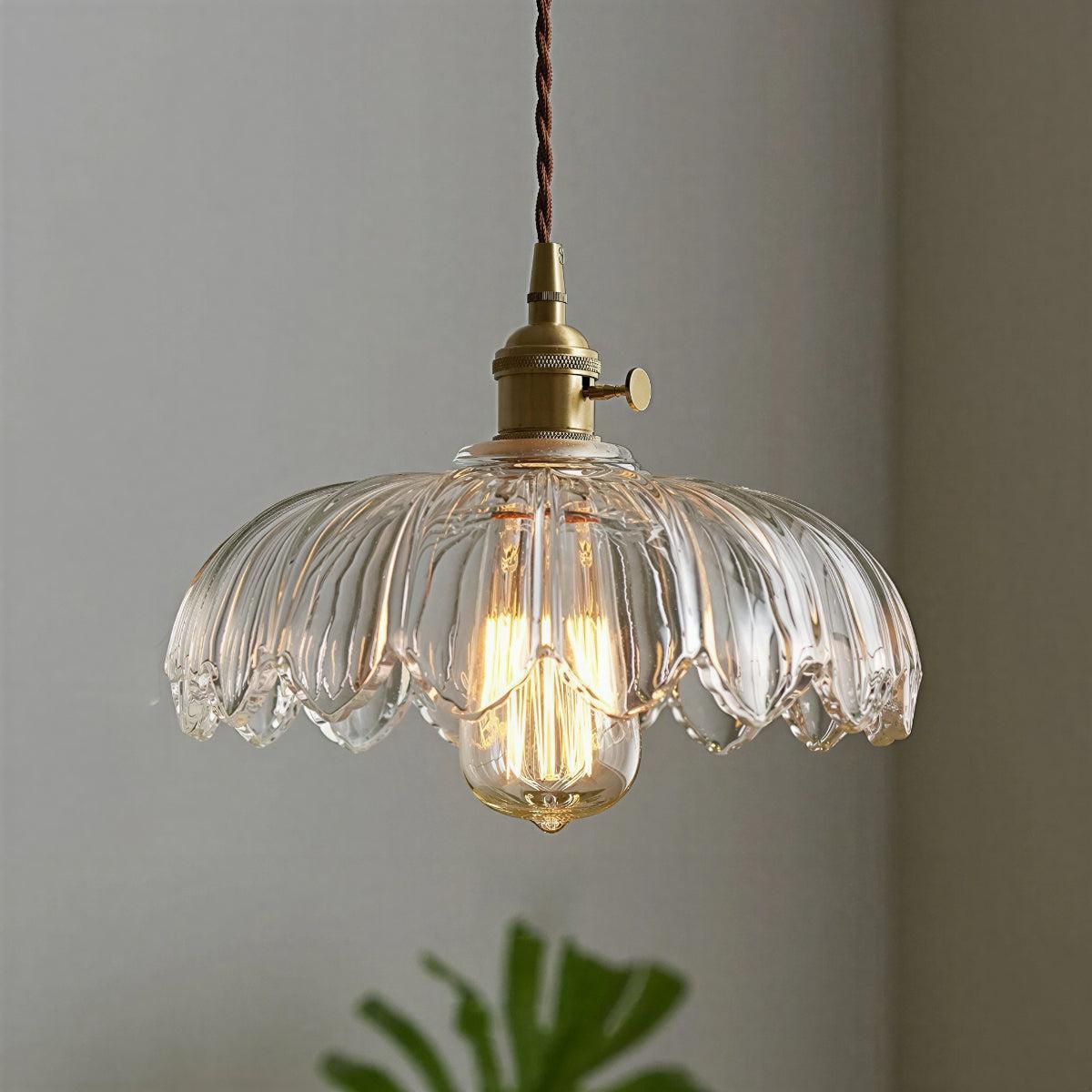 Vintage Glazed Pendant Light With Floral Shade And Soft Glow