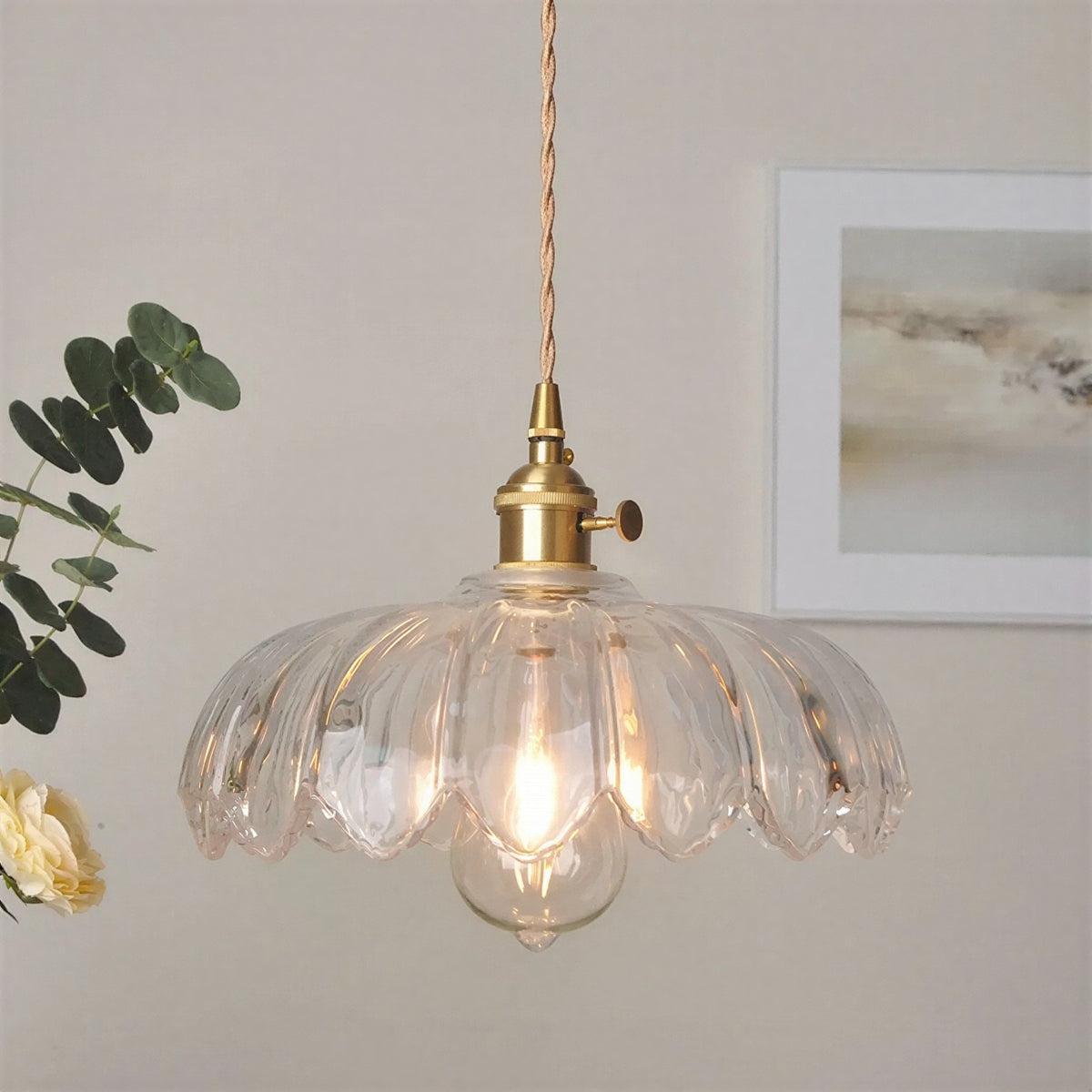 Vintage Glazed Pendant Light With Floral Shade And Soft Glow