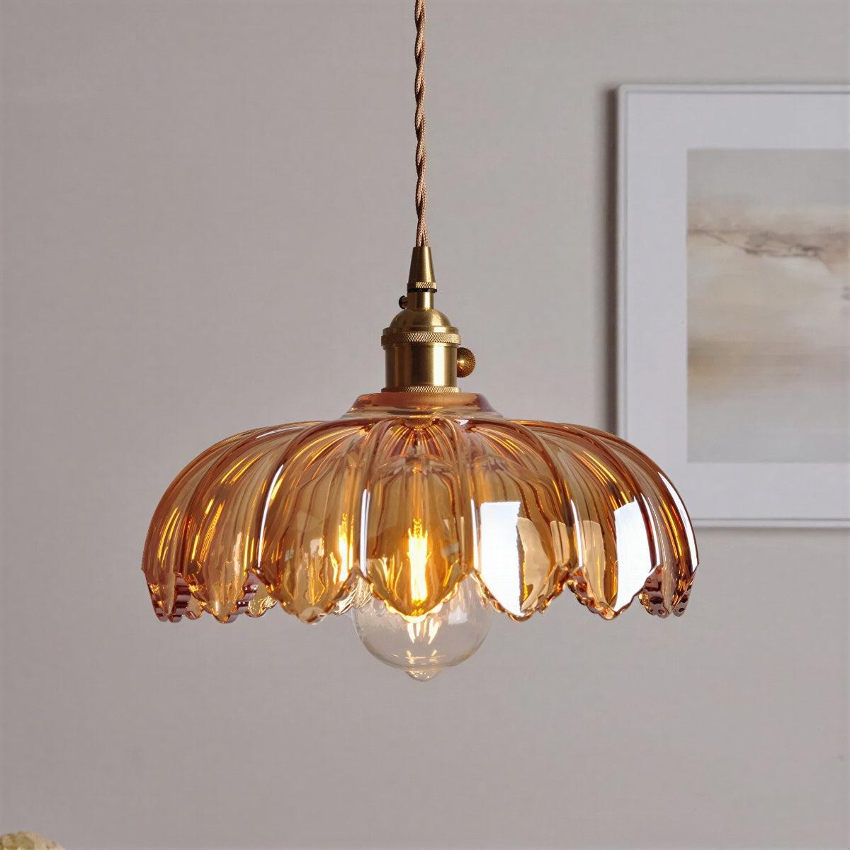 Vintage Glazed Pendant Light With Floral Shade And Soft Glow