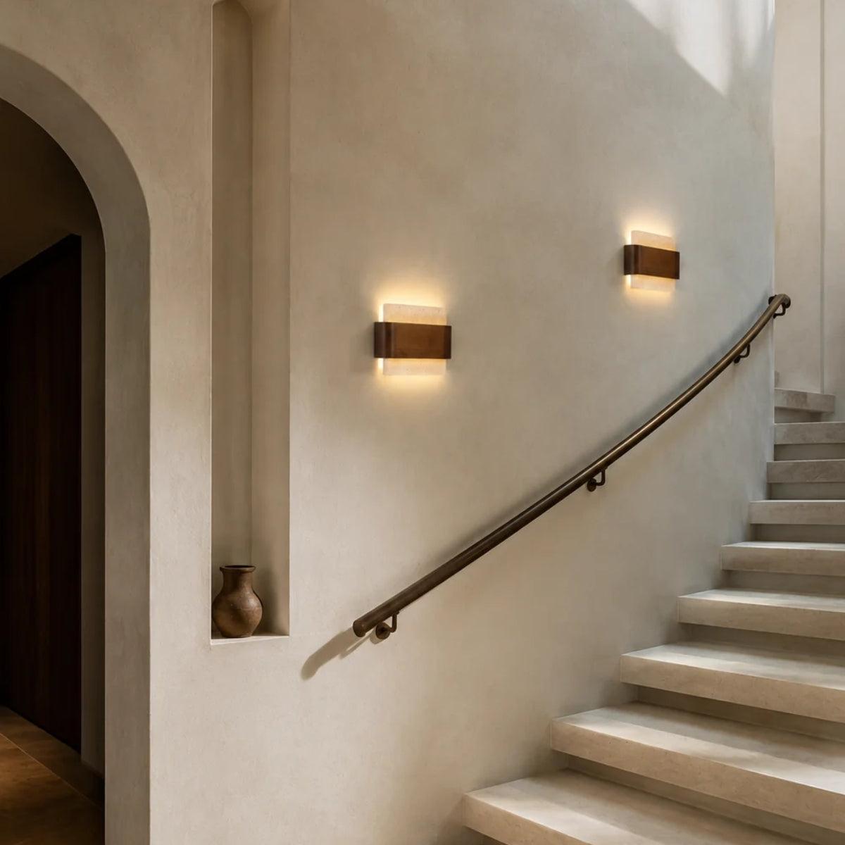Wall Mounted Stone And Wood Styled Sconce Lighting Fixture