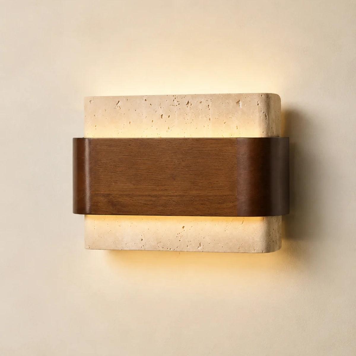 Wall Mounted Stone And Wood Styled Sconce Lighting Fixture