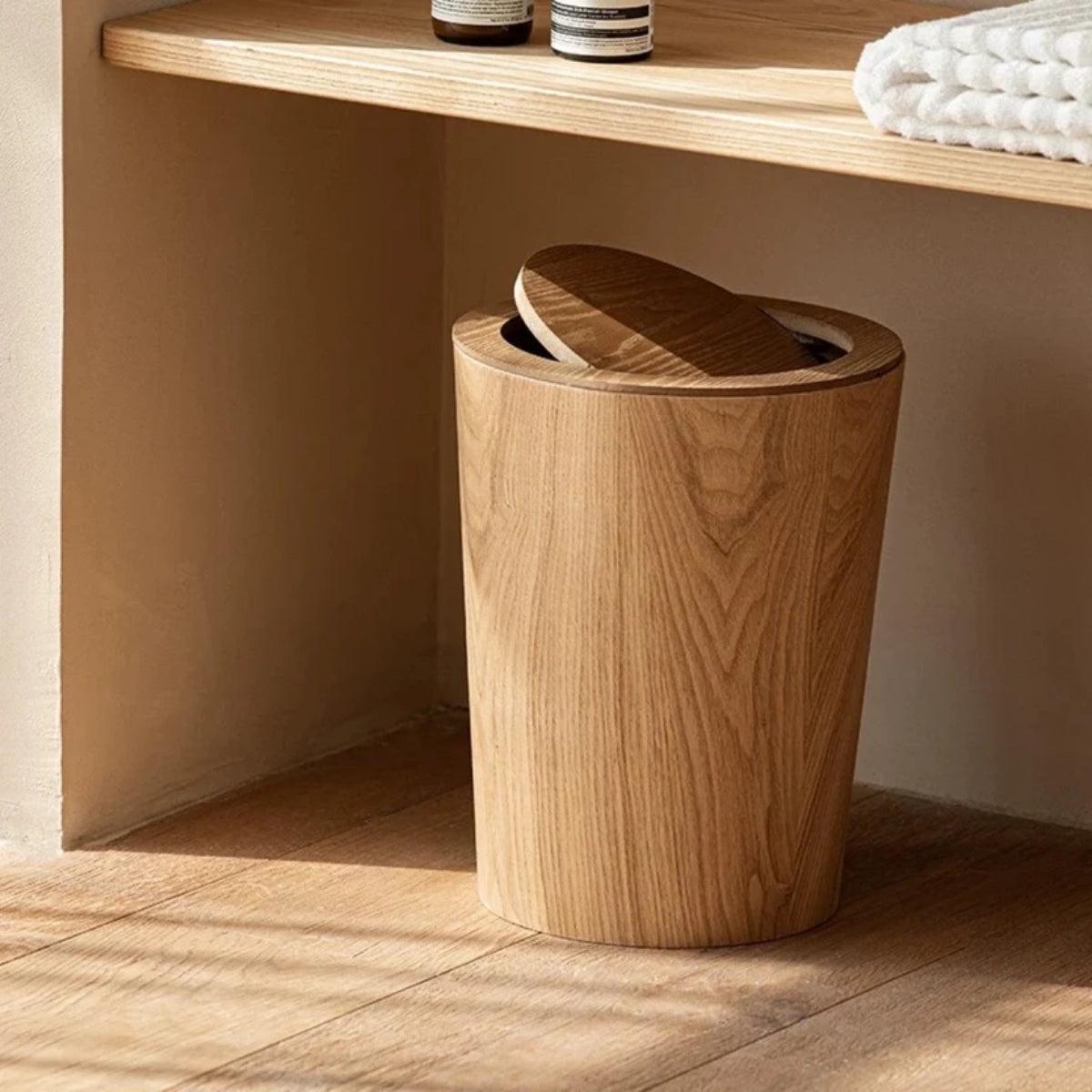 Wood Styled Trash Can Garbage Bin With Dual Layer And Hidden Bag Design