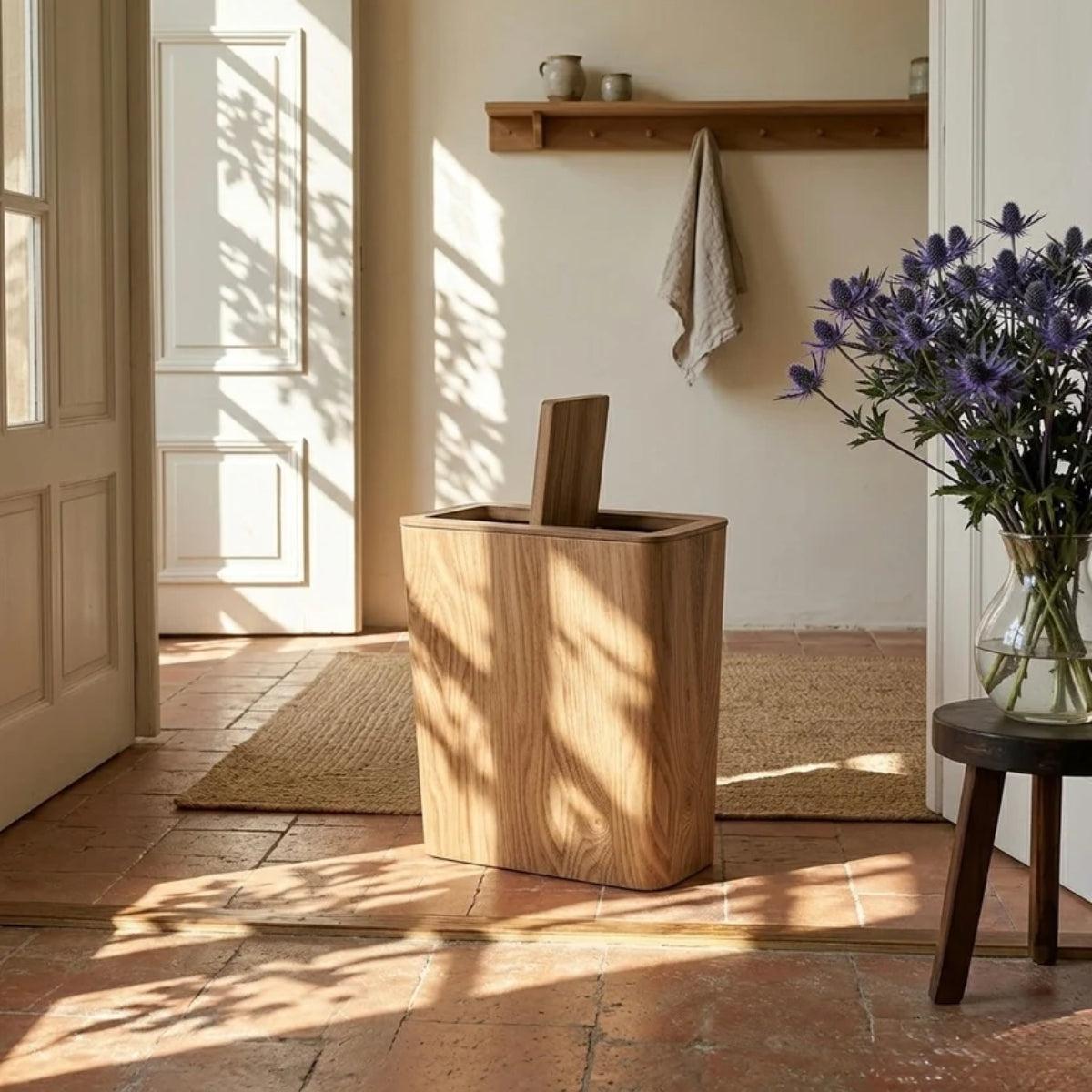 Wood Styled Trash Can Garbage Bin With Dual Layer And Hidden Bag Design
