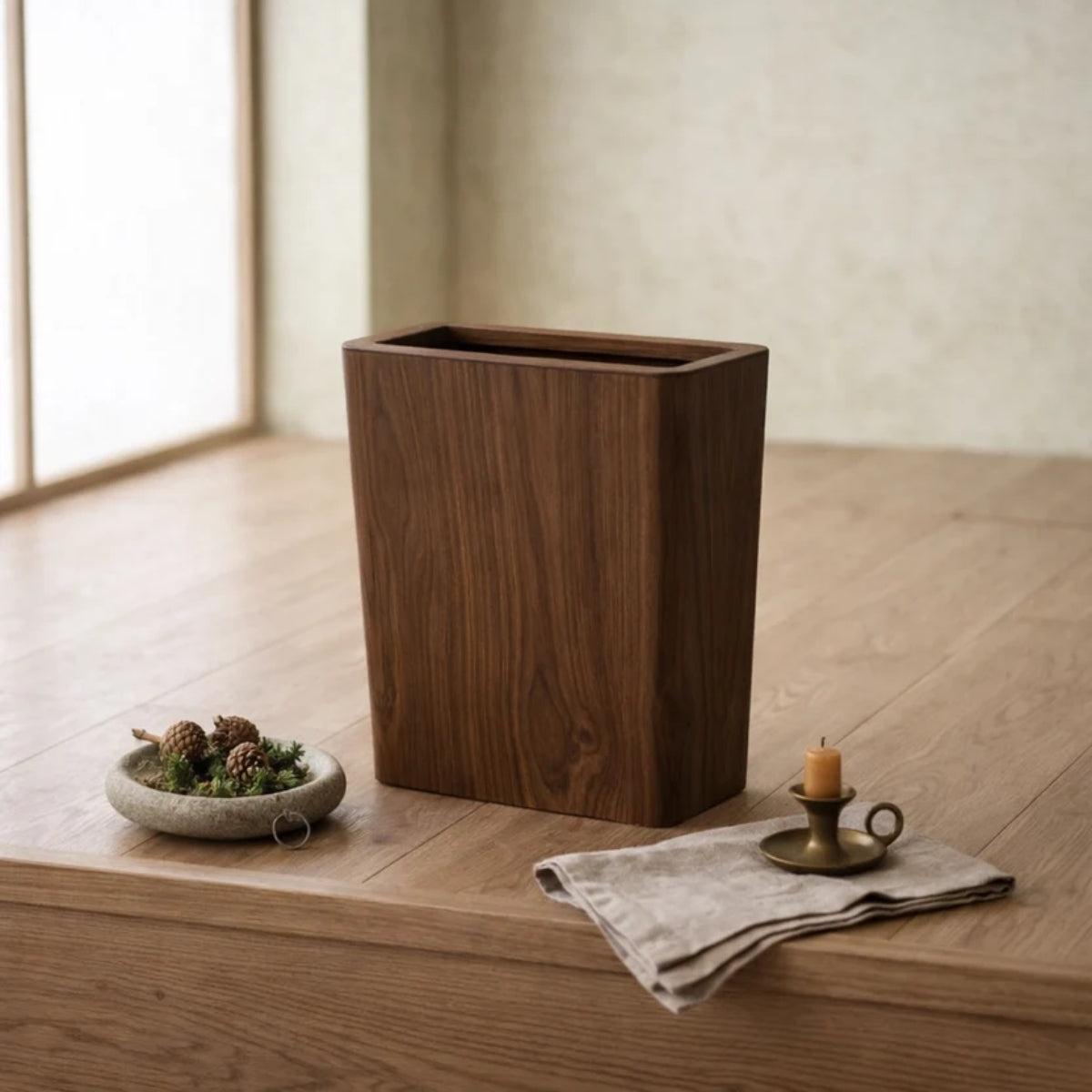 Wood Styled Trash Can Garbage Bin With Dual Layer And Hidden Bag Design