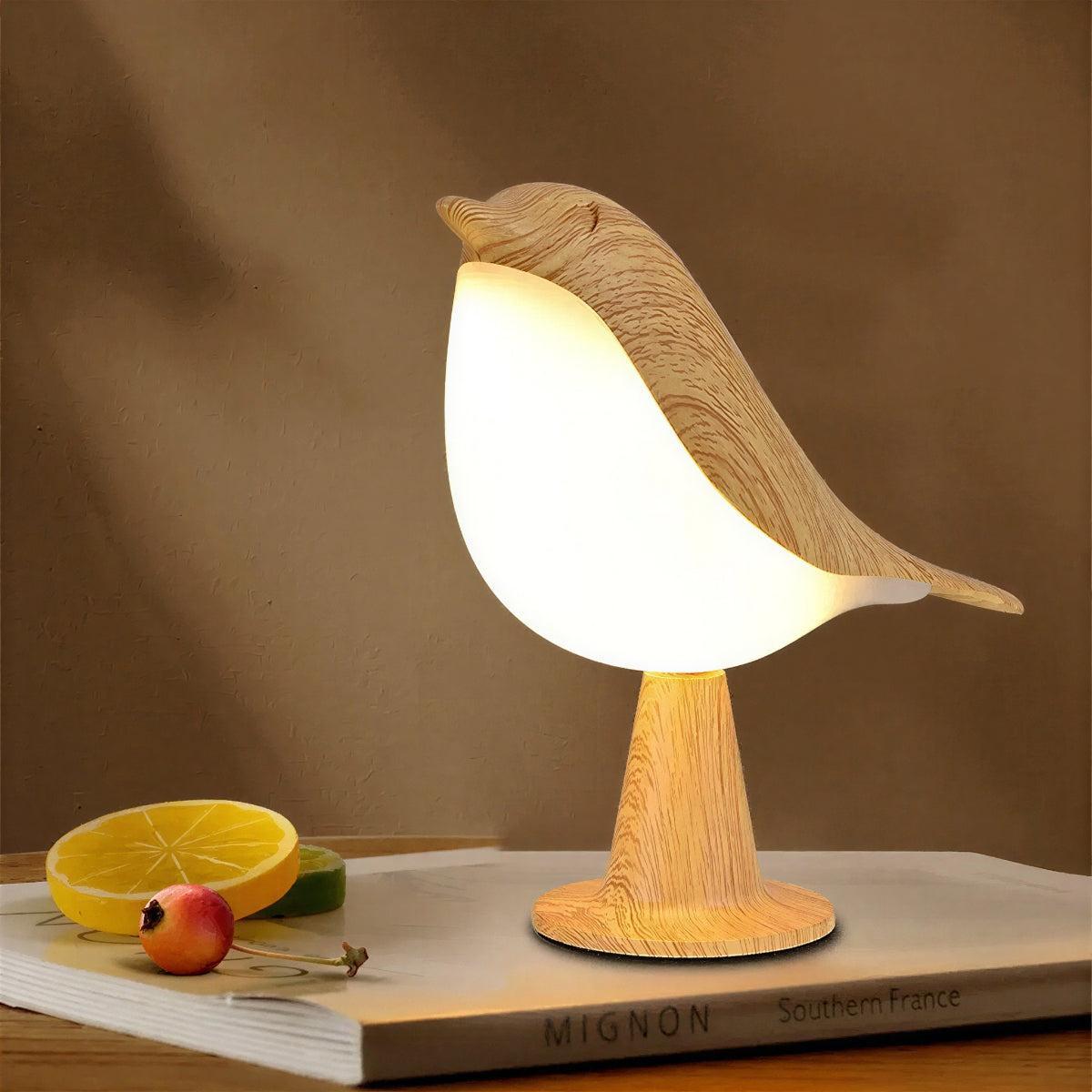Wooden Table Lamp With Bird Design