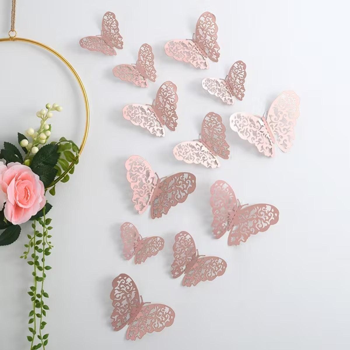 3D Butterfly Stick On Wall Decor With Creative Hollow Texture Decoration