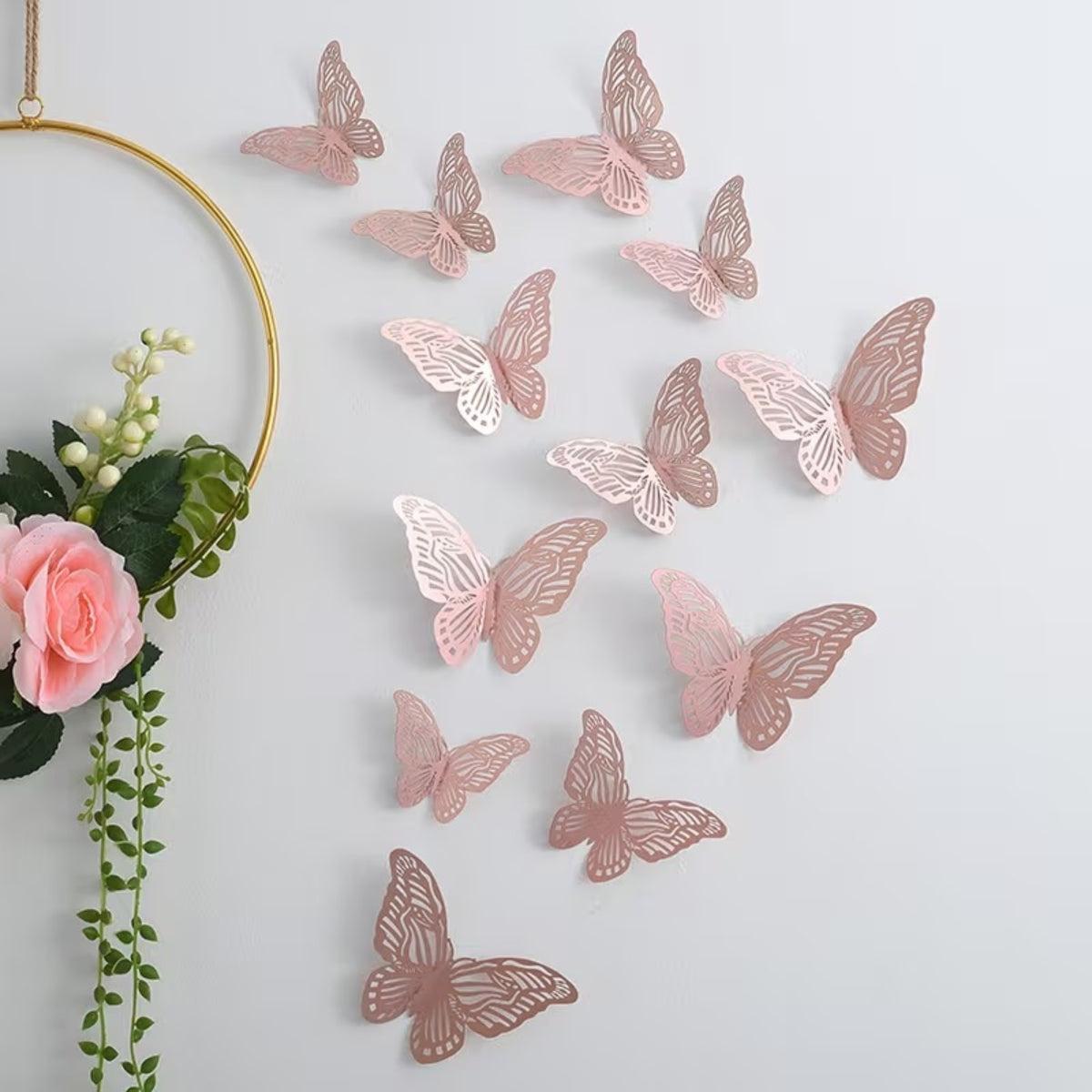 3D Butterfly Stick On Wall Decor With Creative Hollow Texture Decoration