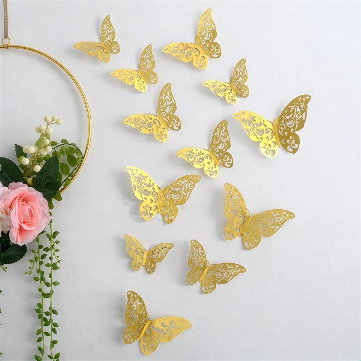 3D Butterfly Stick On Wall Decor With Creative Hollow Texture Decoration