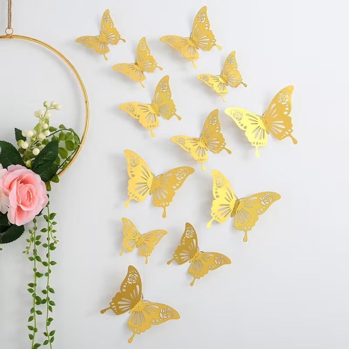 3D Butterfly Stick On Wall Decor With Creative Hollow Texture Decoration