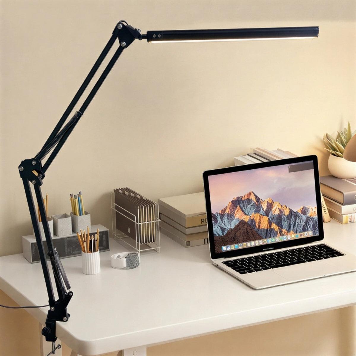 Adjustable Dimmable Swing Arm Desk Lamp With Clamp