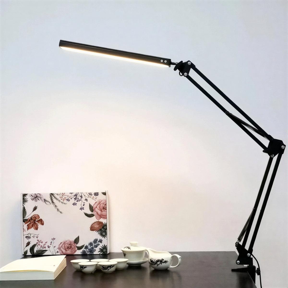 Adjustable Dimmable Swing Arm Desk Lamp With Clamp
