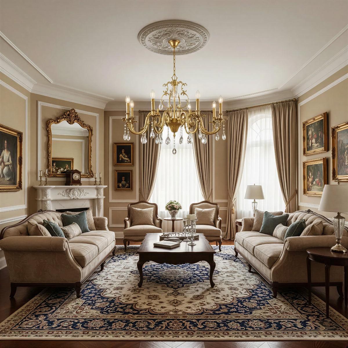 Antique Crystal Chandelier with Traditional Gold Finish
