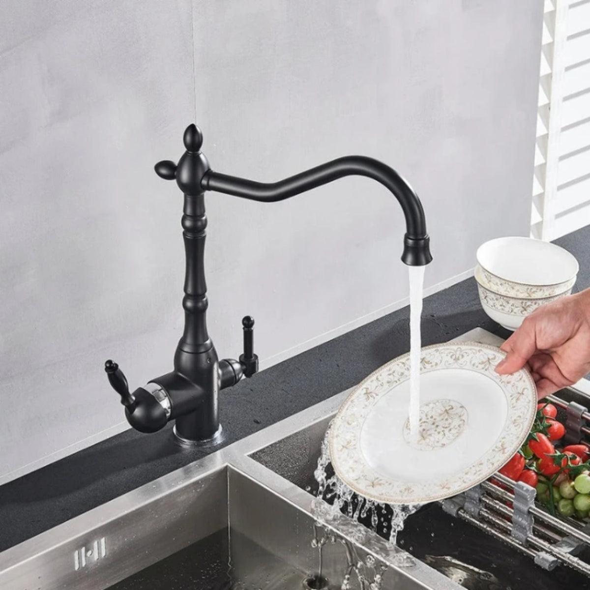 Antique Kitchen Sink Faucet With Dual Handle Spout And Filtered Water
