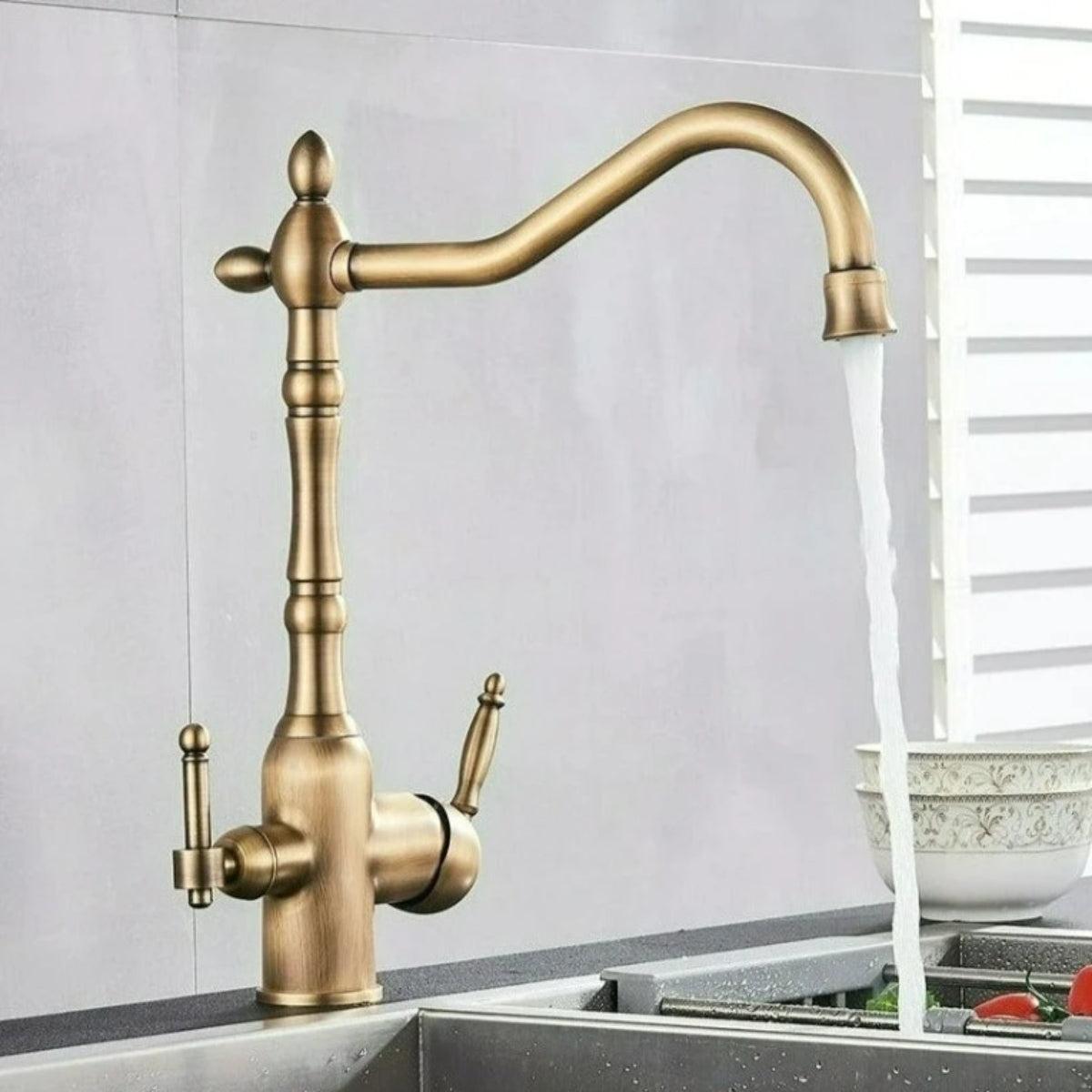 Antique Kitchen Sink Faucet With Dual Handle Spout And Filtered Water